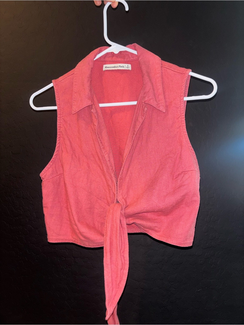 Abercrombie & Fitch Coral Tie-Front Sleeveless Linen Top
